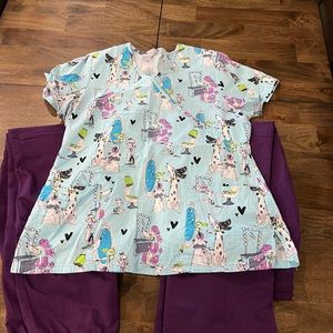 2 pair of Scrubstar pants with dog scrub top